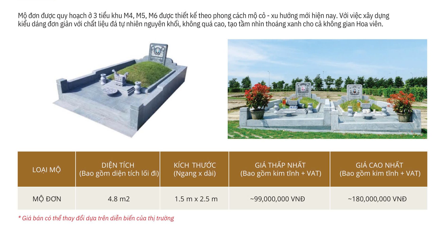 Kích thước kim tĩnh Sala Garden